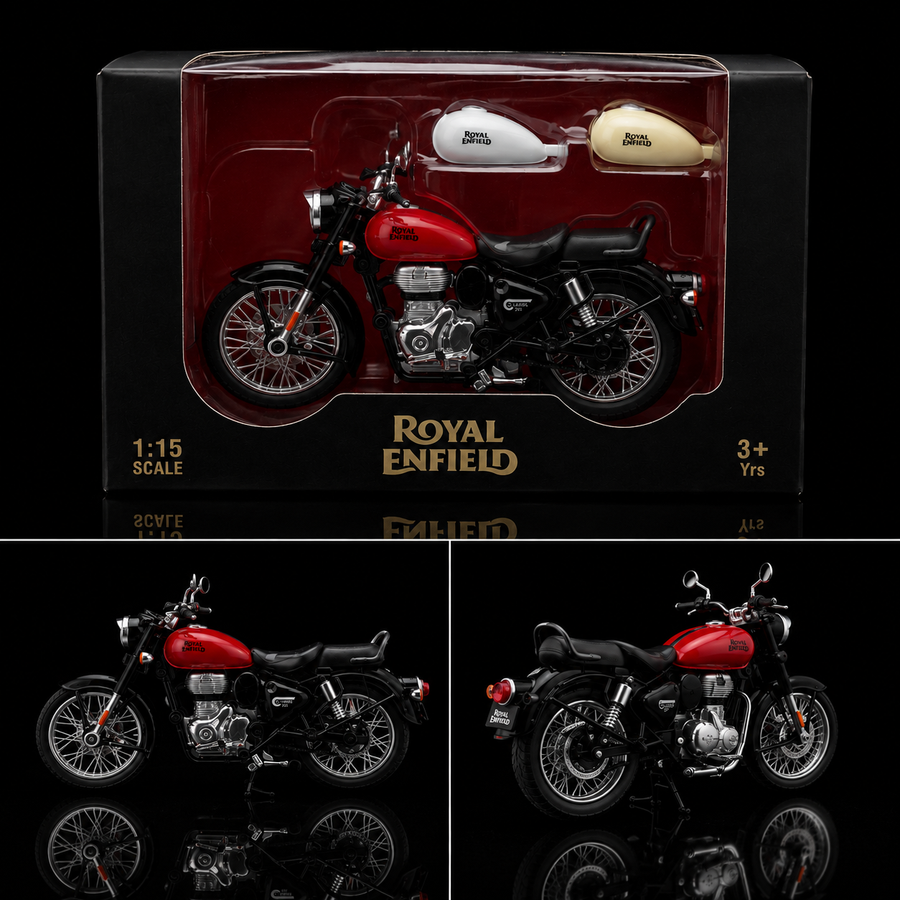 1:15 Scale Royal Enfield Classic 350 Die-Cast Bike Model | Licensed Bullet Motorcycle Toy (Red)